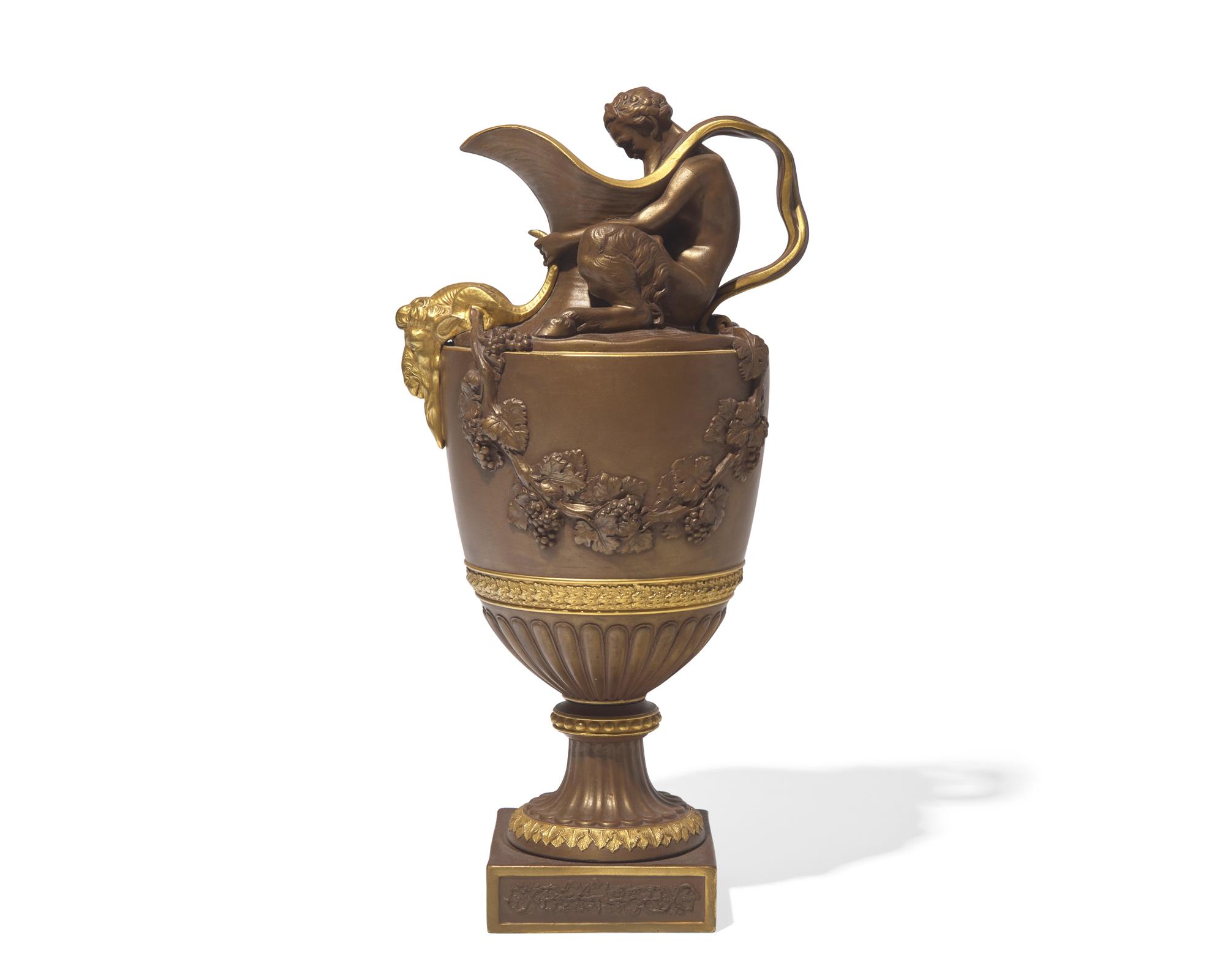 A Wedgwood Parcel Gilt Bronzed Black Basalt Wine Ewer