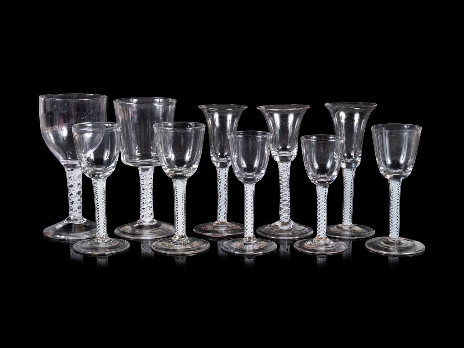 A Set of Ten English Twist Stem Wine Goblets