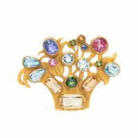 YELLOW GOLD AND MULTIGEM BROOCH