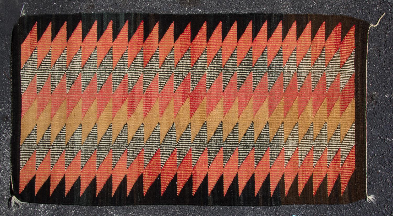 Two Indian Flat Woven Wool Rugs Dimensions of larger 4 feet 11 inches x 2 feet 8 1/2 inches. — 20TH CENTURY