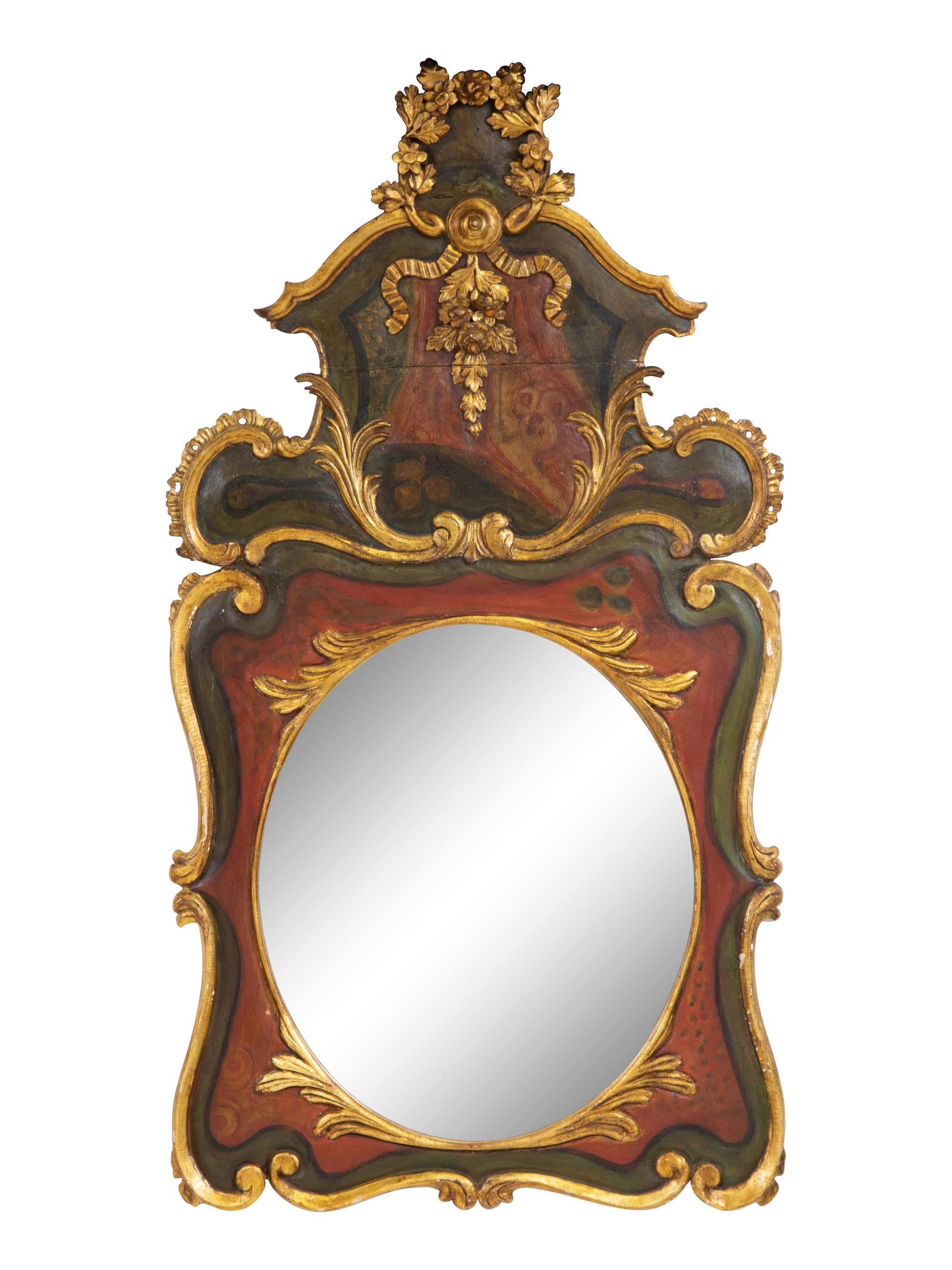 An Italian Painted and Parcel Gilt Mirror