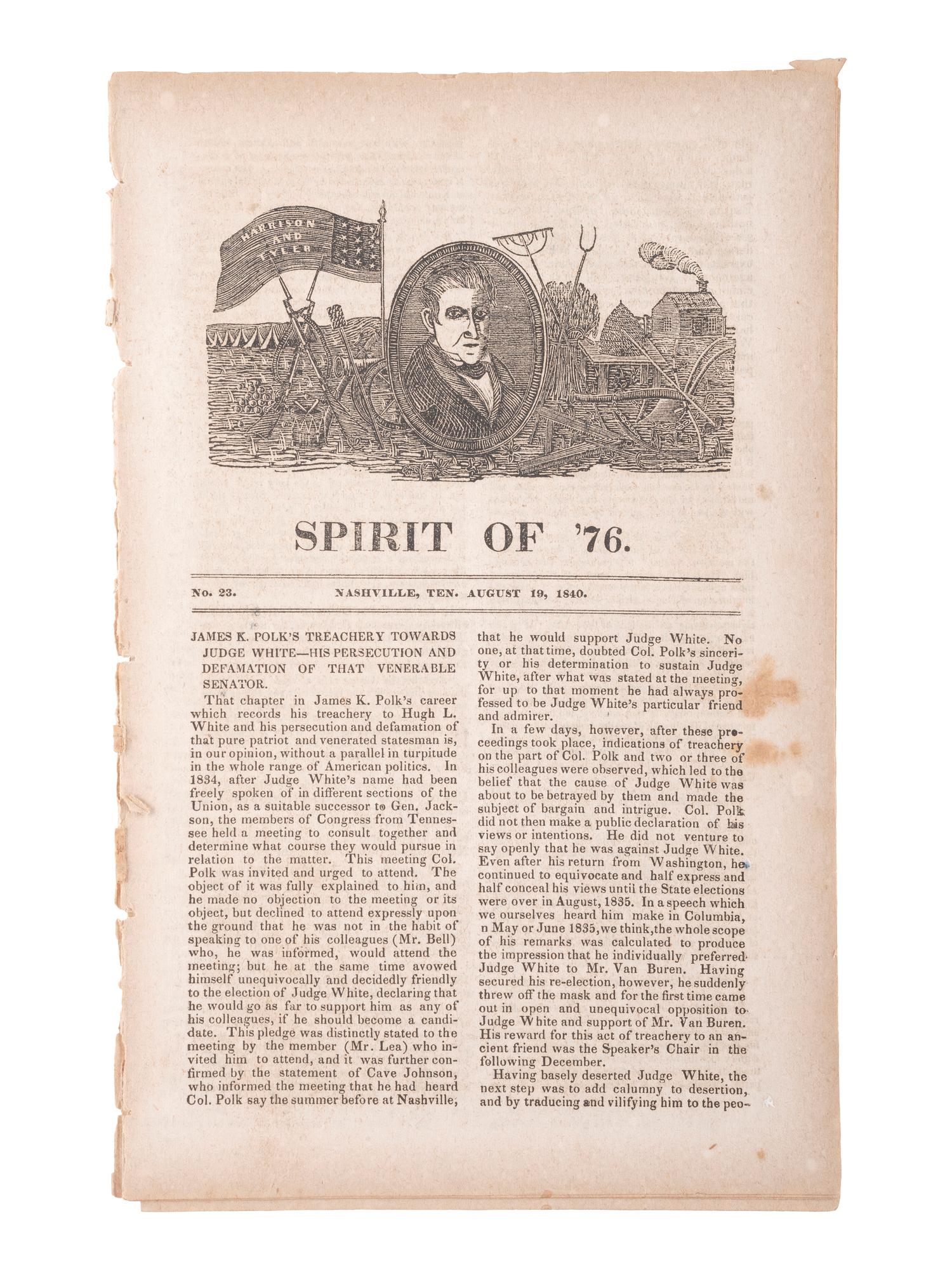 [HARRISON, William Henry (1773-1841)]. A group of 5 items, highlighted by 4 silk campaign and memorial ribbons.