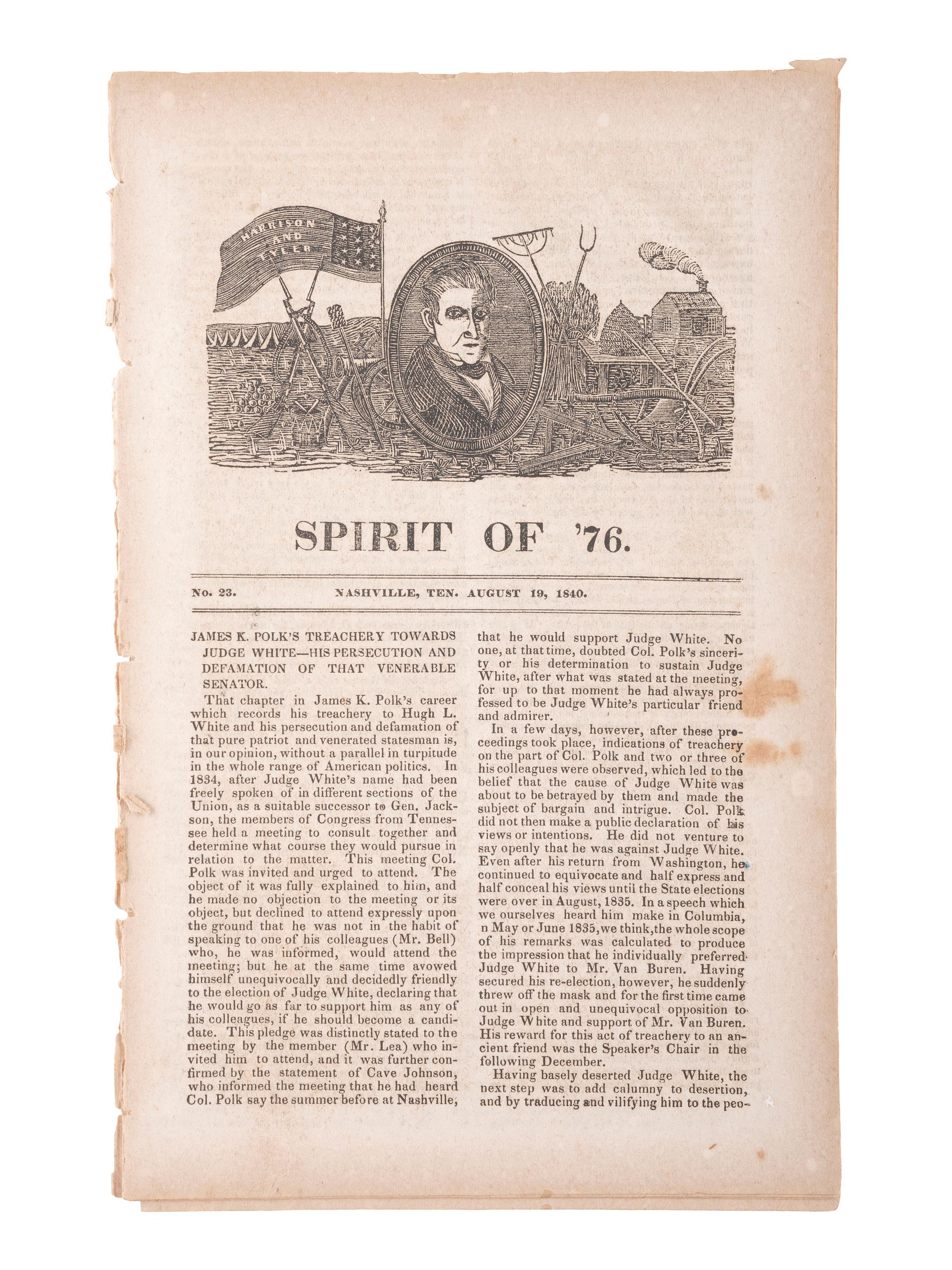 [HARRISON, William Henry (1773-1841)]. A group of 5 items, highlighted by 4 silk campaign and memorial ribbons.