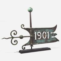 A patinated sheet copper and iron "1901" bannerette weathervane Dated "1901"