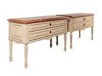 A Pair of Louis XVI Style Gray-Painted Marble-Top Bedside Tables