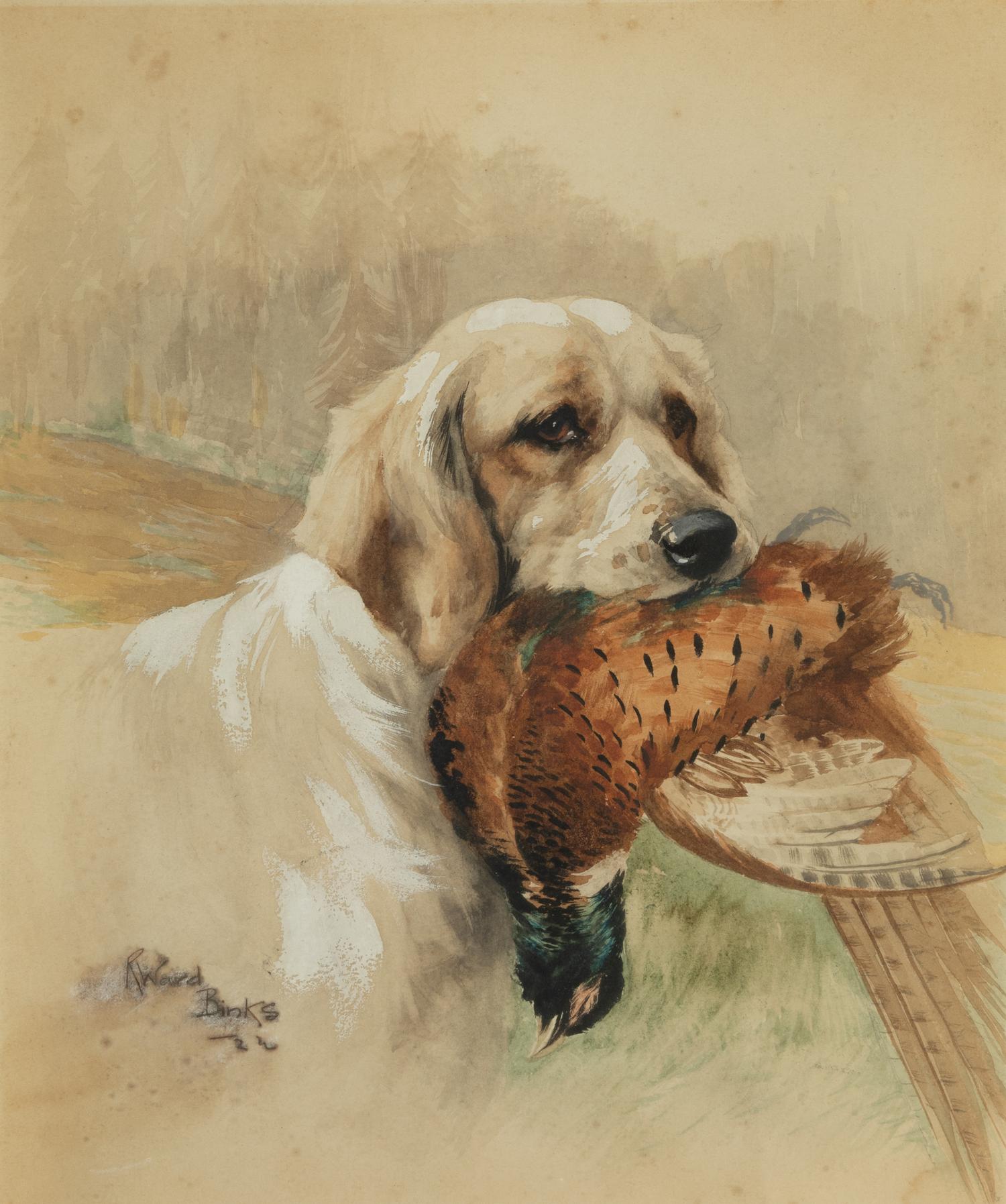 Wolferton Titus Retrieving Curlew; Retriever With Duck; Yellow Labrador With Duck (three works)