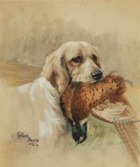Wolferton Titus Retrieving Curlew; Retriever With Duck; Yellow Labrador With Duck (three works)