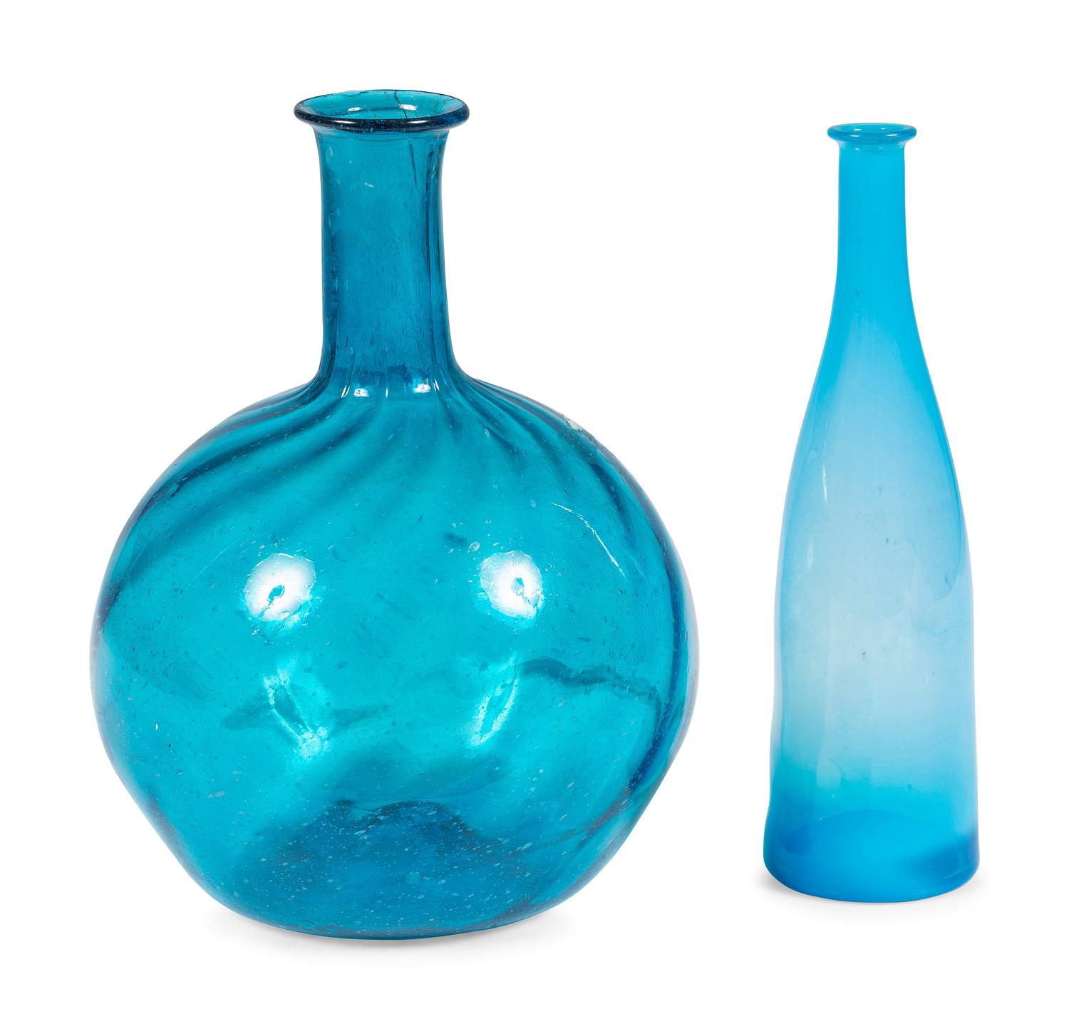 Two Early American Sapphire Blown Glass Bottles