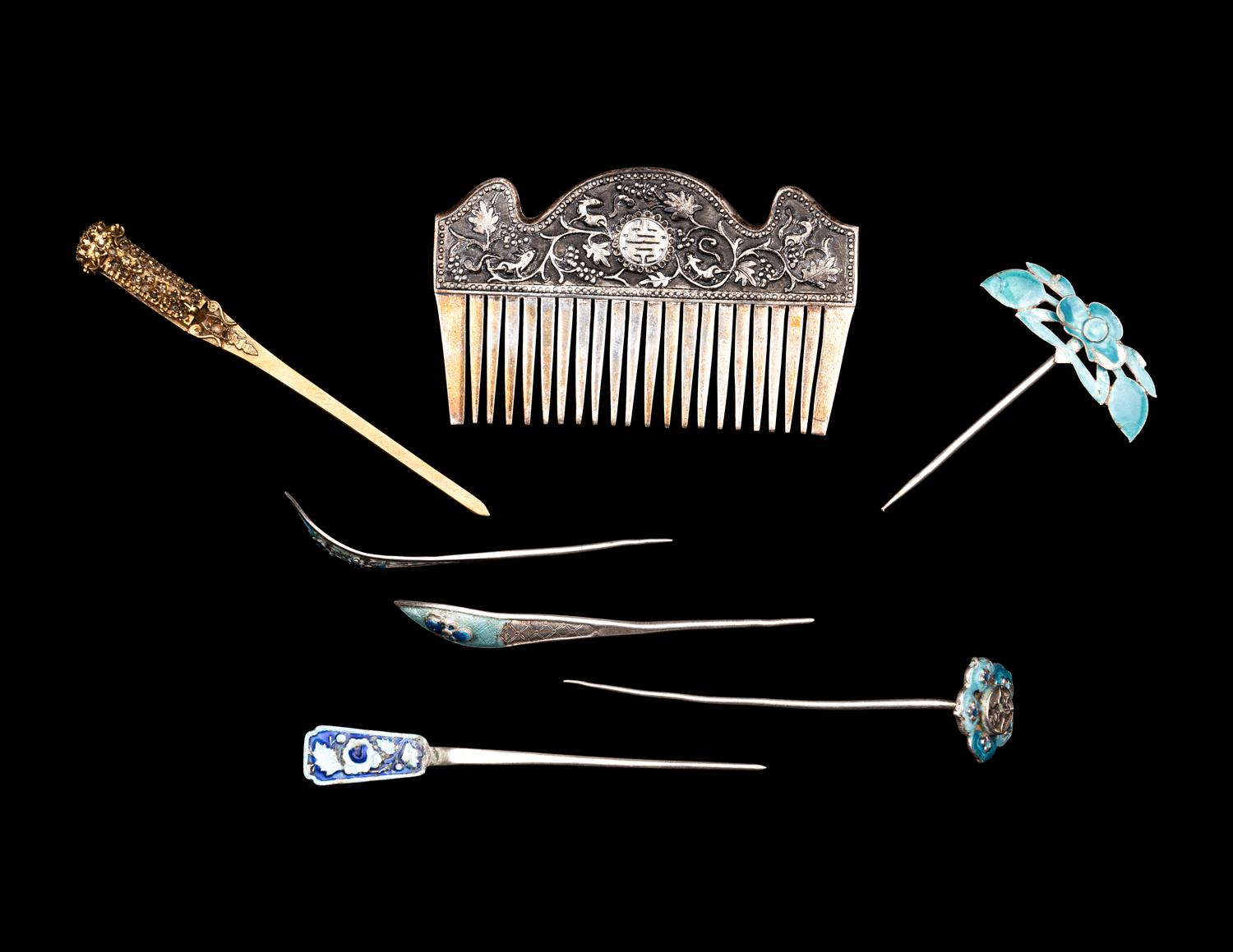 Seven Chinese Metal Hair Accessories