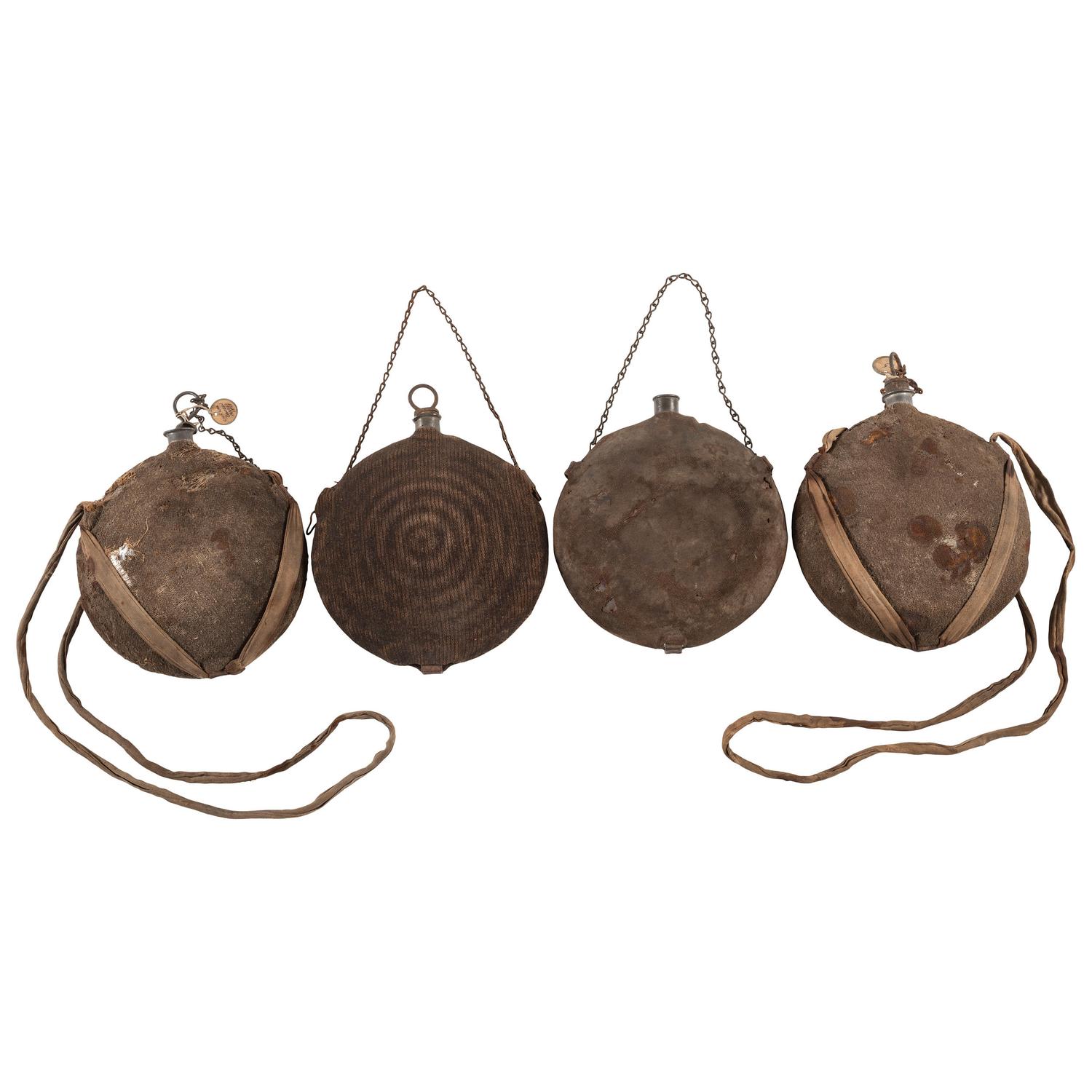 Lot of Four Civil War Union Canteens (3 Smooth Side, 1 Bullseye, 2 Maker Marked)