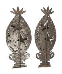 A Pair of Punched and Painted Tin Outdoor Decorations