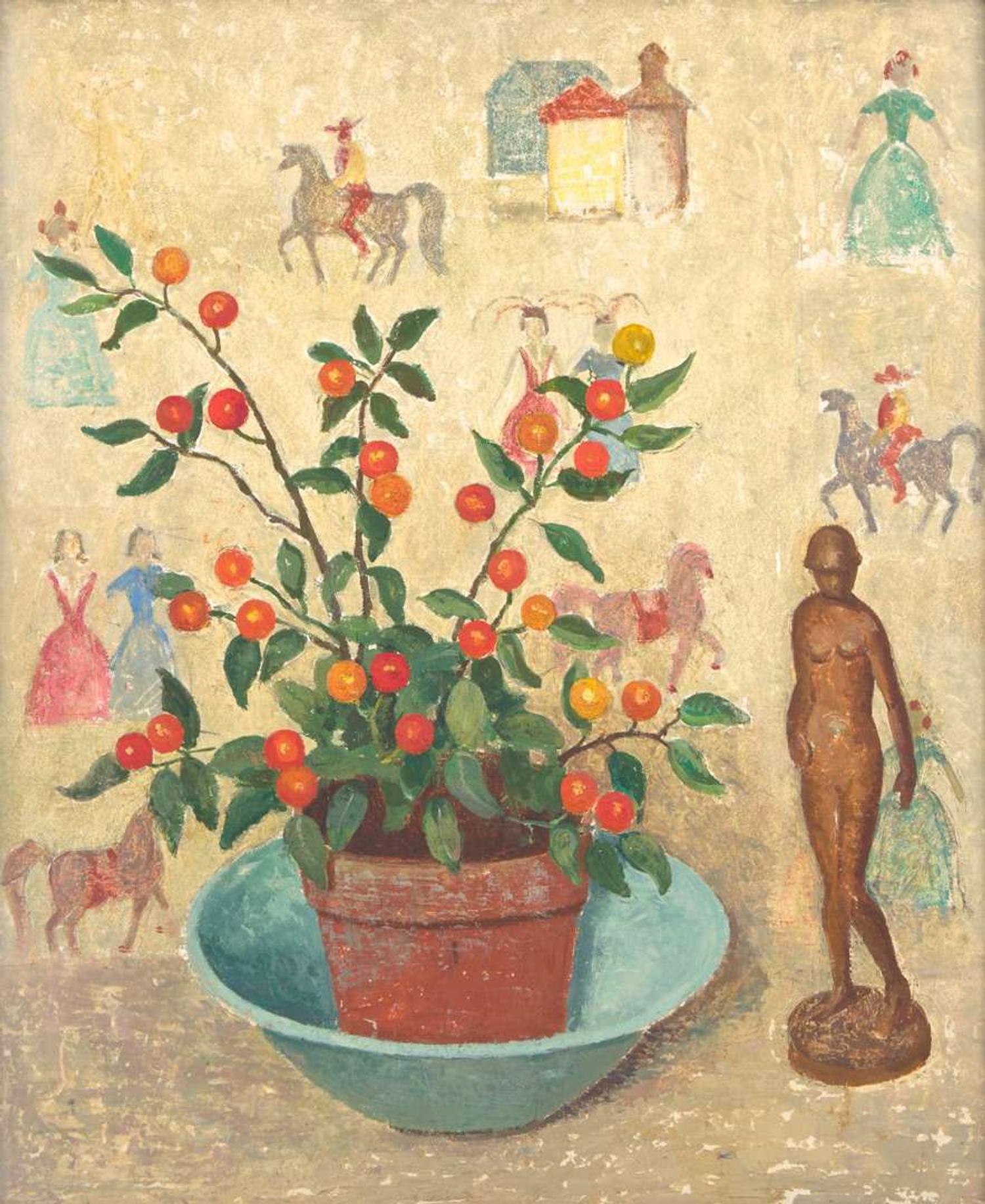 Emma Fordyce MacRae (American, 1887-1974) - Jerusalem Cherries with Figured Background; with Study of Amaryllis verso