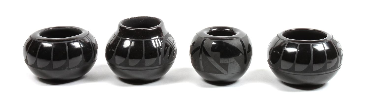 Four San Ildefonso Miniature Blackware Bowls Diameter of each 2 1/2 inches