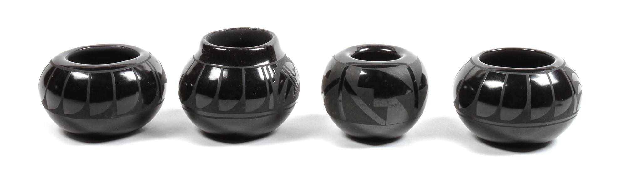 Four San Ildefonso Miniature Blackware Bowls Diameter of each 2 1/2 inches