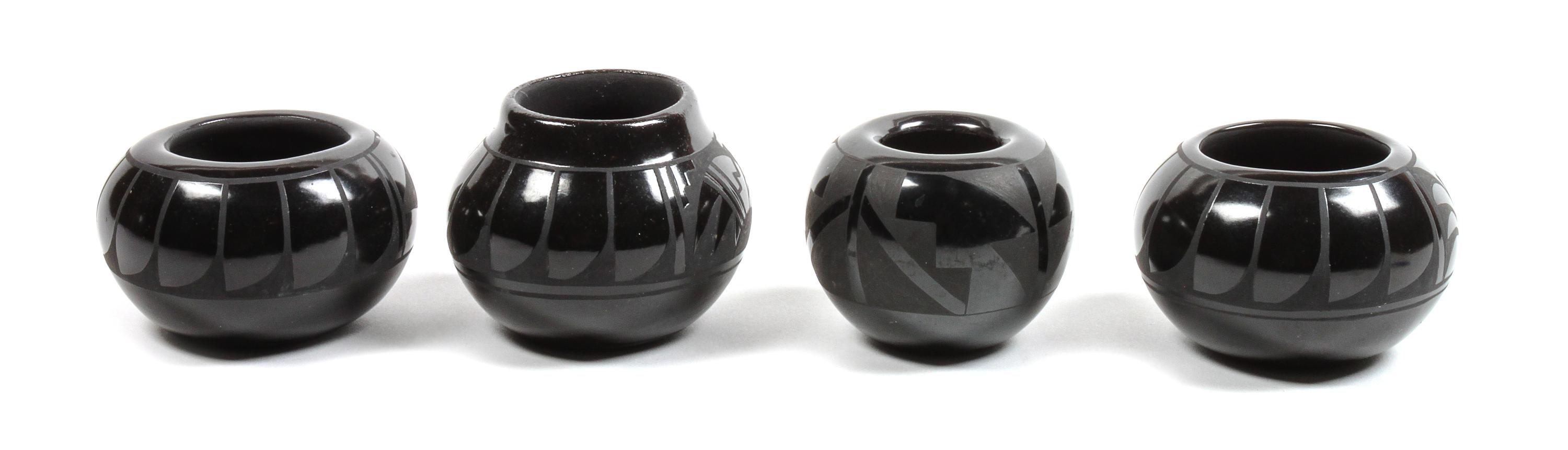 Four San Ildefonso Miniature Blackware Bowls Diameter of each 2 1/2 inches