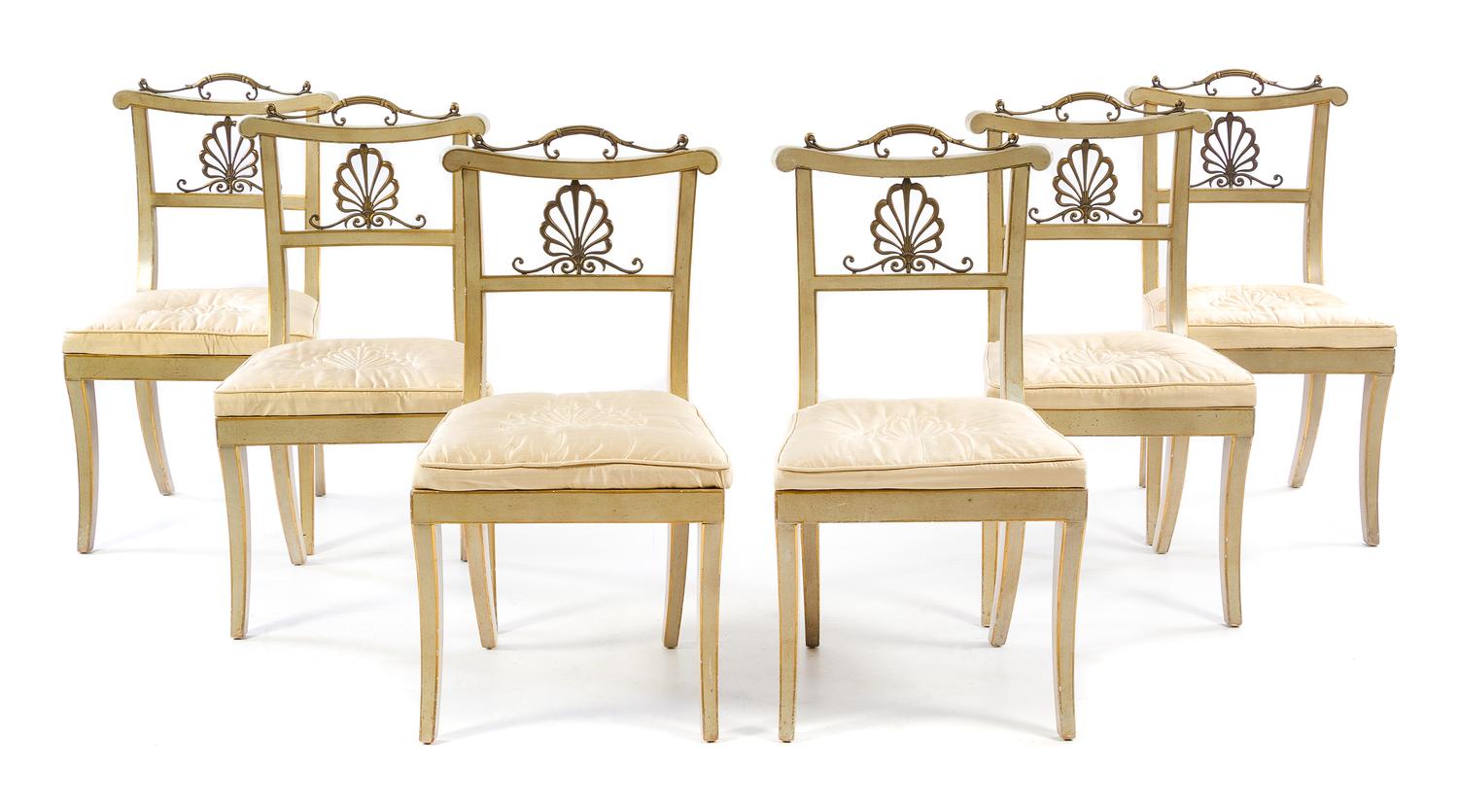 A Set of Six Italian Painted Dining Chairs Height 36 inches. — 20TH CENTURY