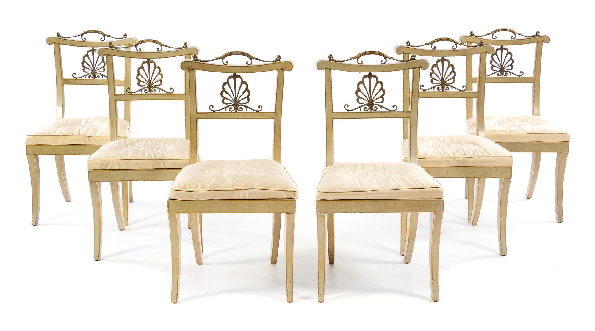 A Set of Six Italian Painted Dining Chairs Height 36 inches. — 20TH CENTURY