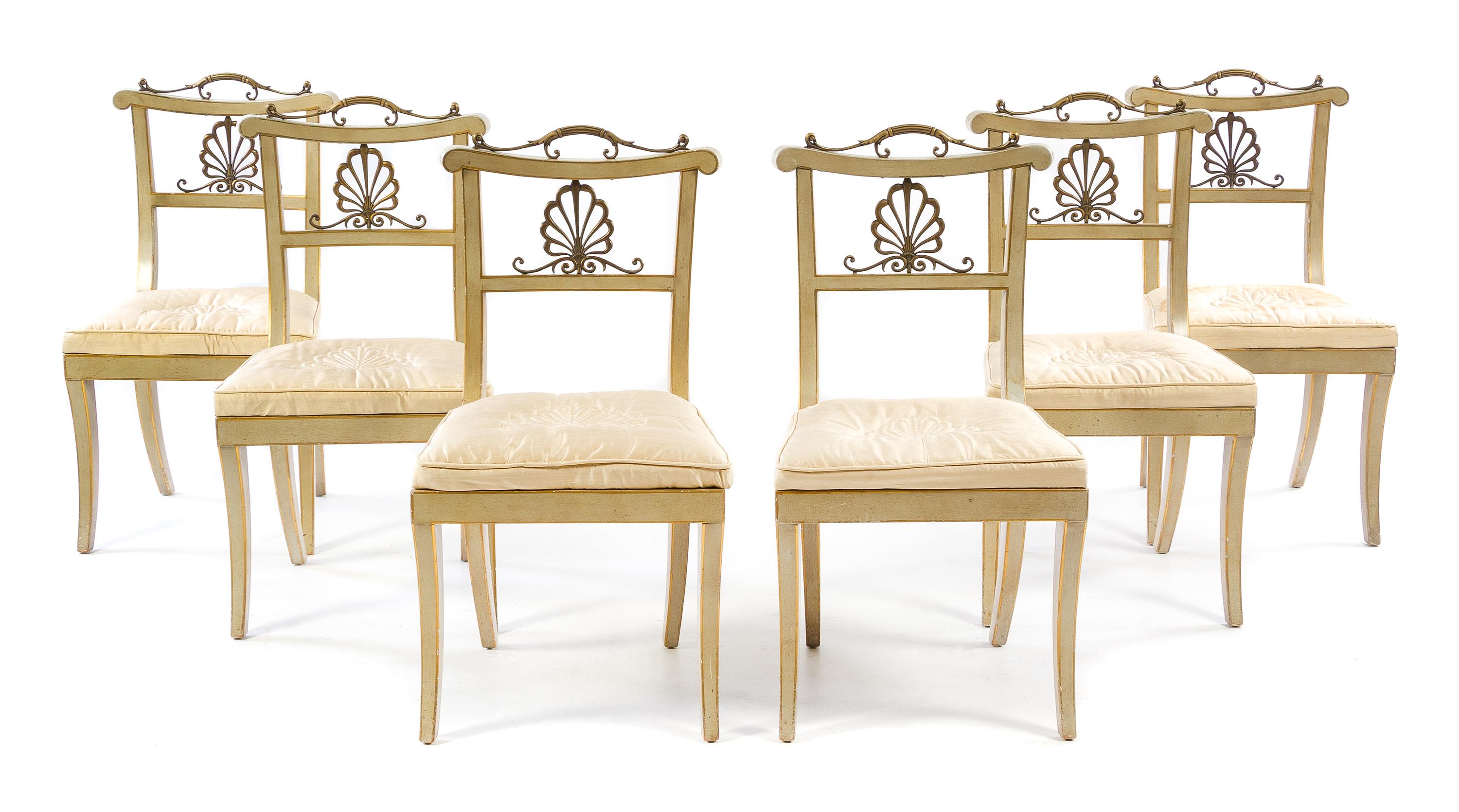 A Set of Six Italian Painted Dining Chairs Height 36 inches. — 20TH CENTURY