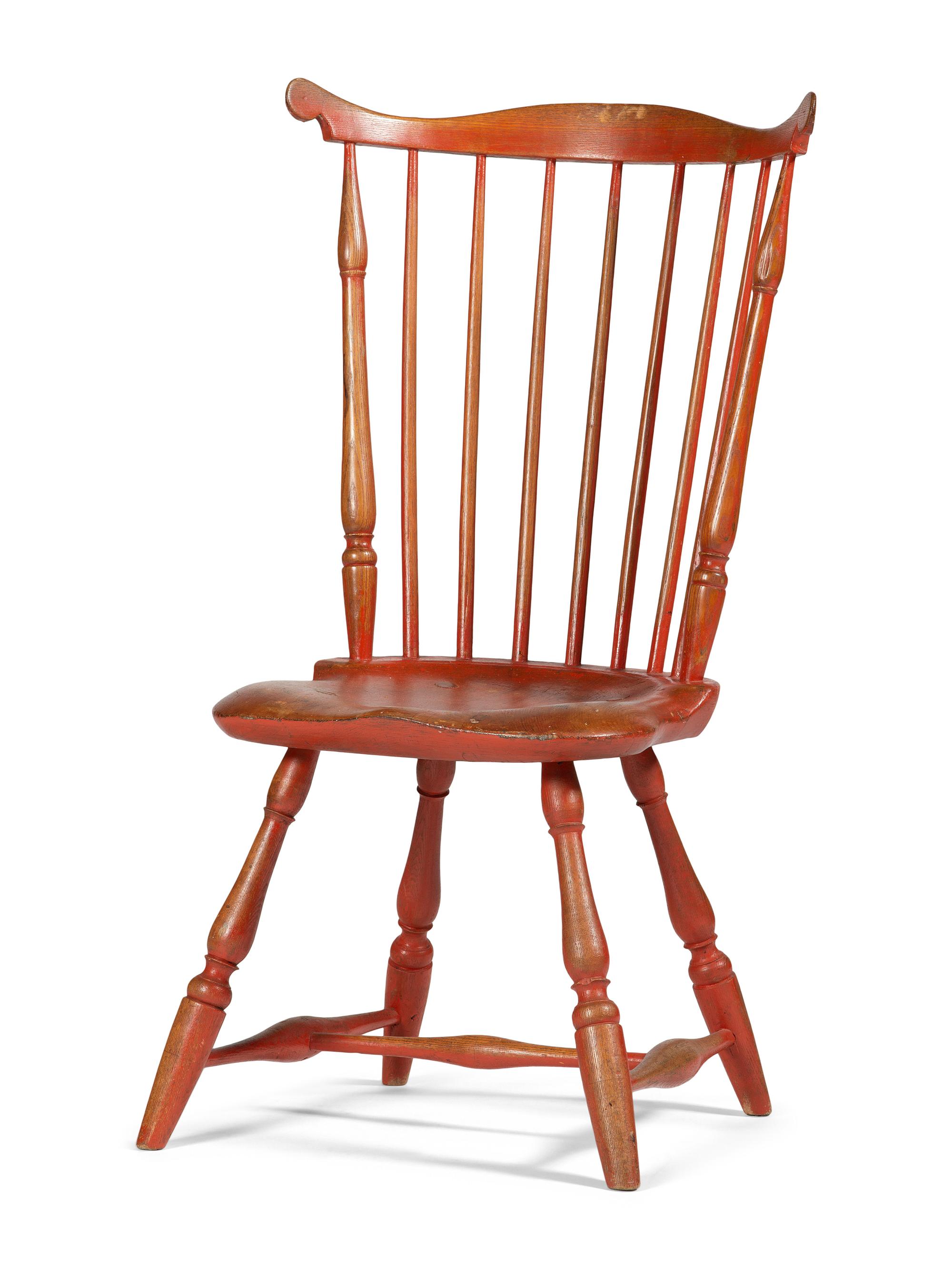 A Red-Stained Comb-Back Compass-Seat Windsor Side Chair