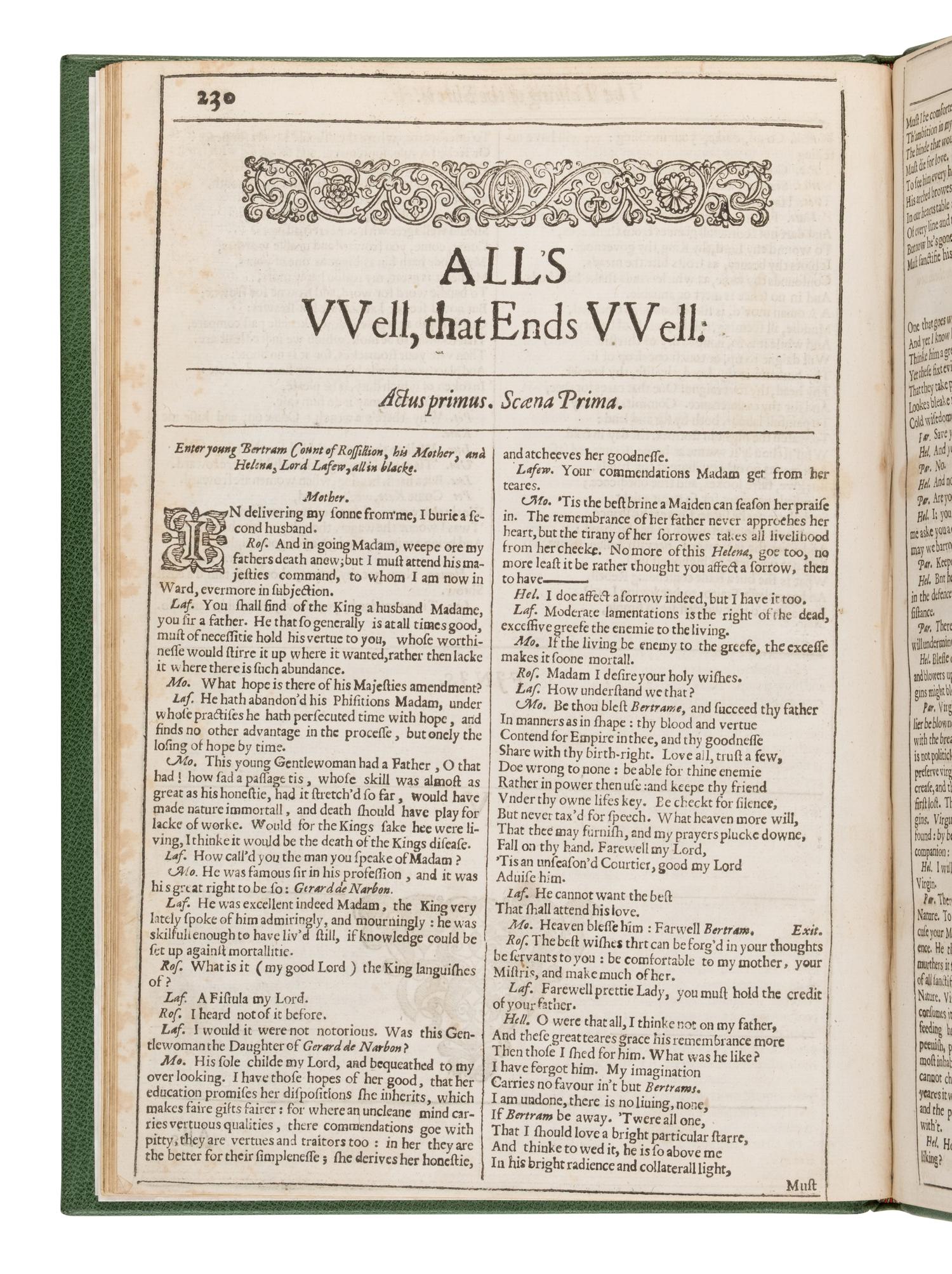 Shakespeare, William (1564-1616). As You Like It . -- The Taming of the Shrew . -- All's Well That Ends Well . [Three complete plays extracted from: The Second Folio]. [London: Printed by Thomas Cotes, 1632].