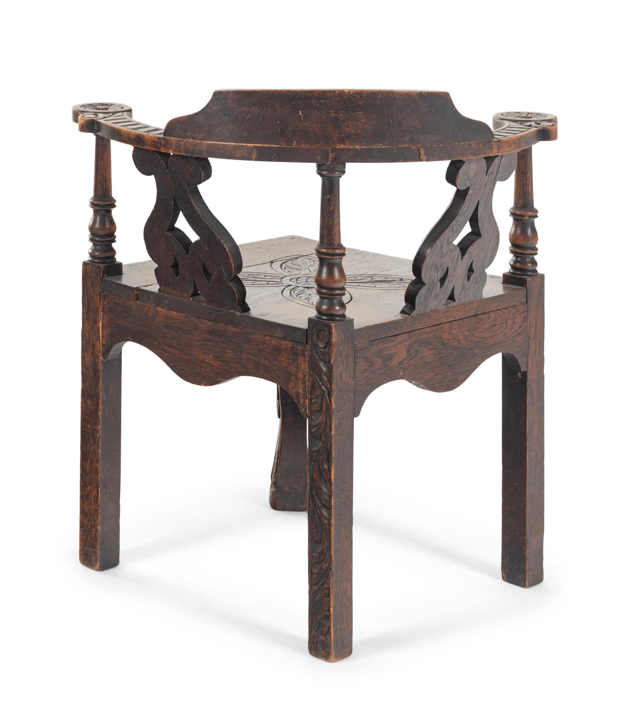 A William and Mary Carved Oak Corner Chair