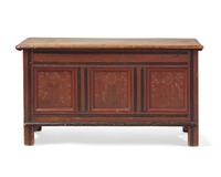 A Pilgrim Century Carved And Polychrome-Decorated Pine, Tulip Poplar and Oak Blanket Chest