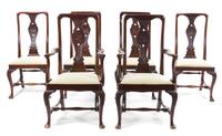 A Set of Six Queen Anne Style Mahogany Chairs, Height of first 43 3/4 inches.