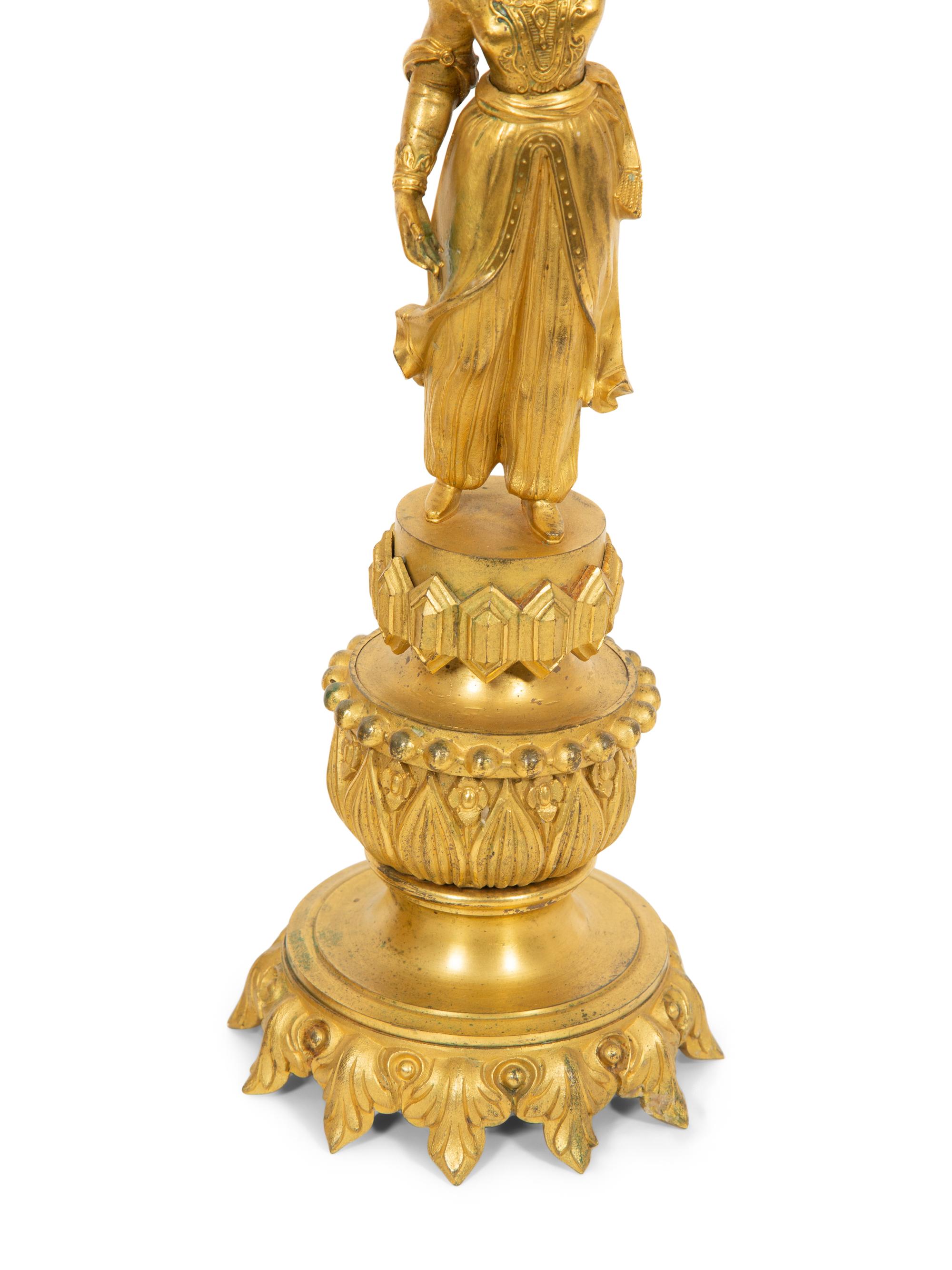 A Pair of Continental Gilt Bronze Candlesticks
