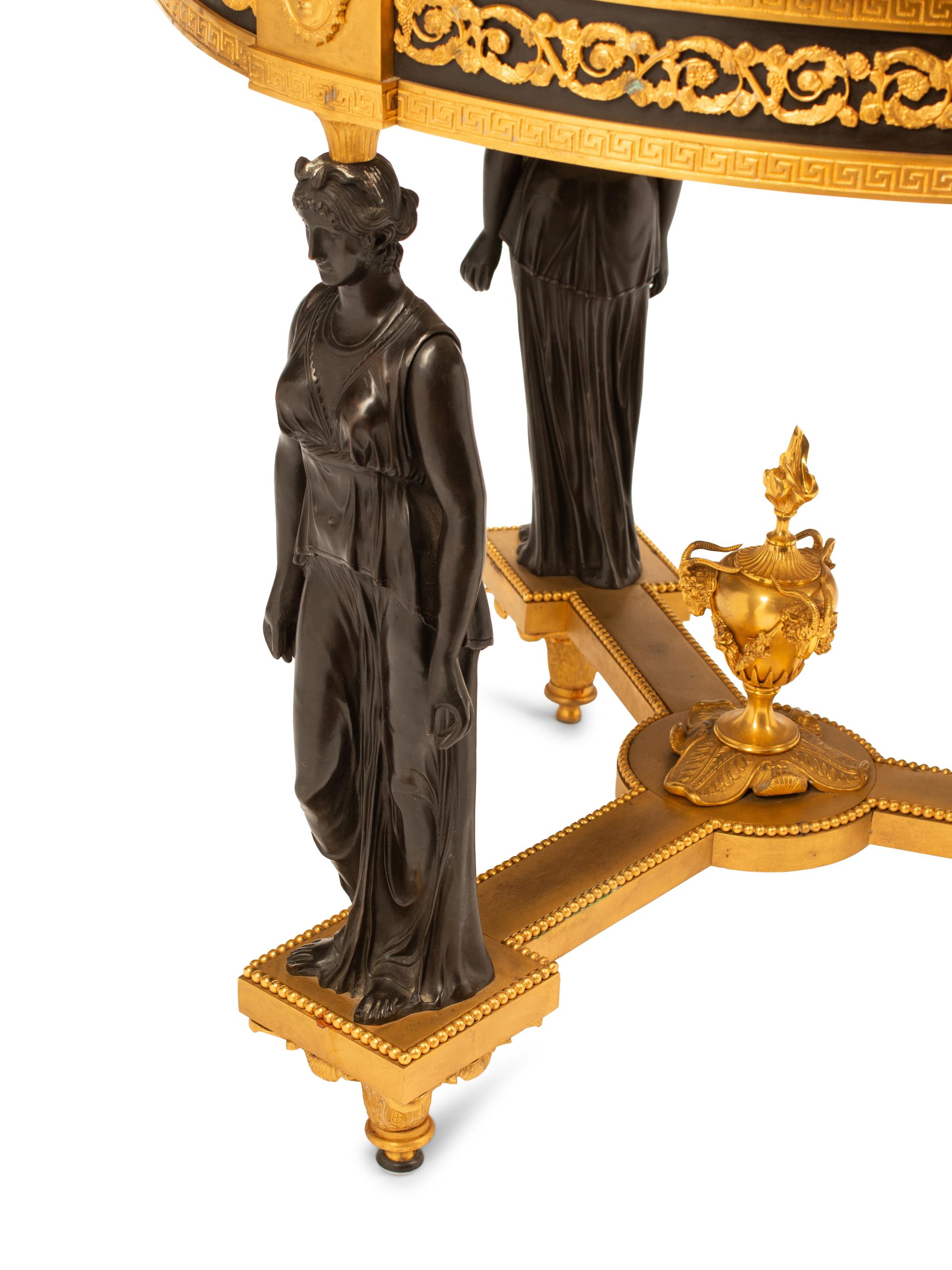 An Empire Style Gilt and Patinated Bronze Malachite-Top Table