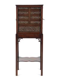 An English Various Woods and Ivory-Inlaid Collector's Case on Stand