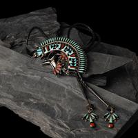 Benji Zuniga (Zuni, 20th century) — Large Hummingbird and Rainbow Man Mosaic Inlay Bolo Tie, 1980