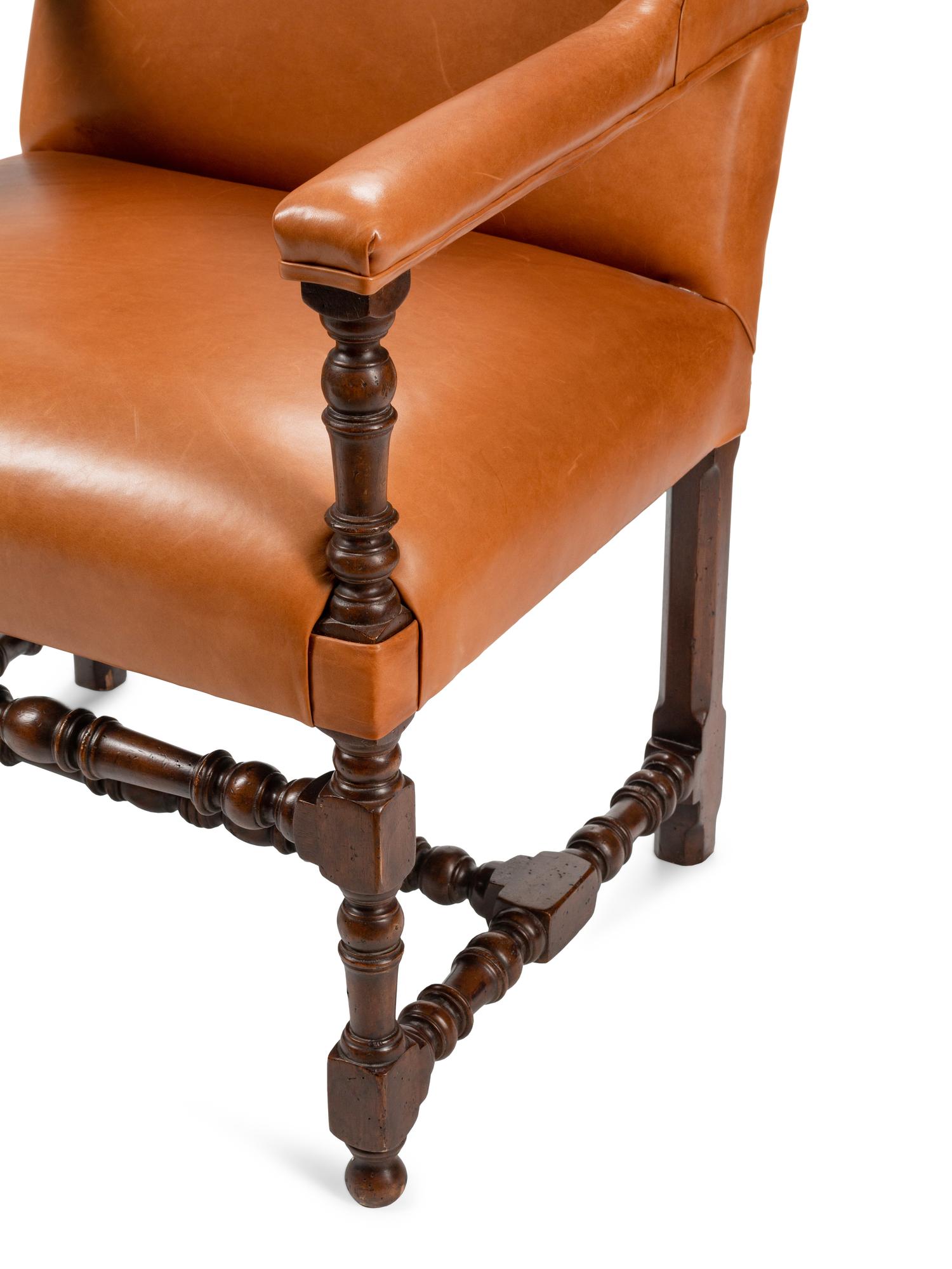 A William and Mary Style Leather Upholstered Walnut Armchair