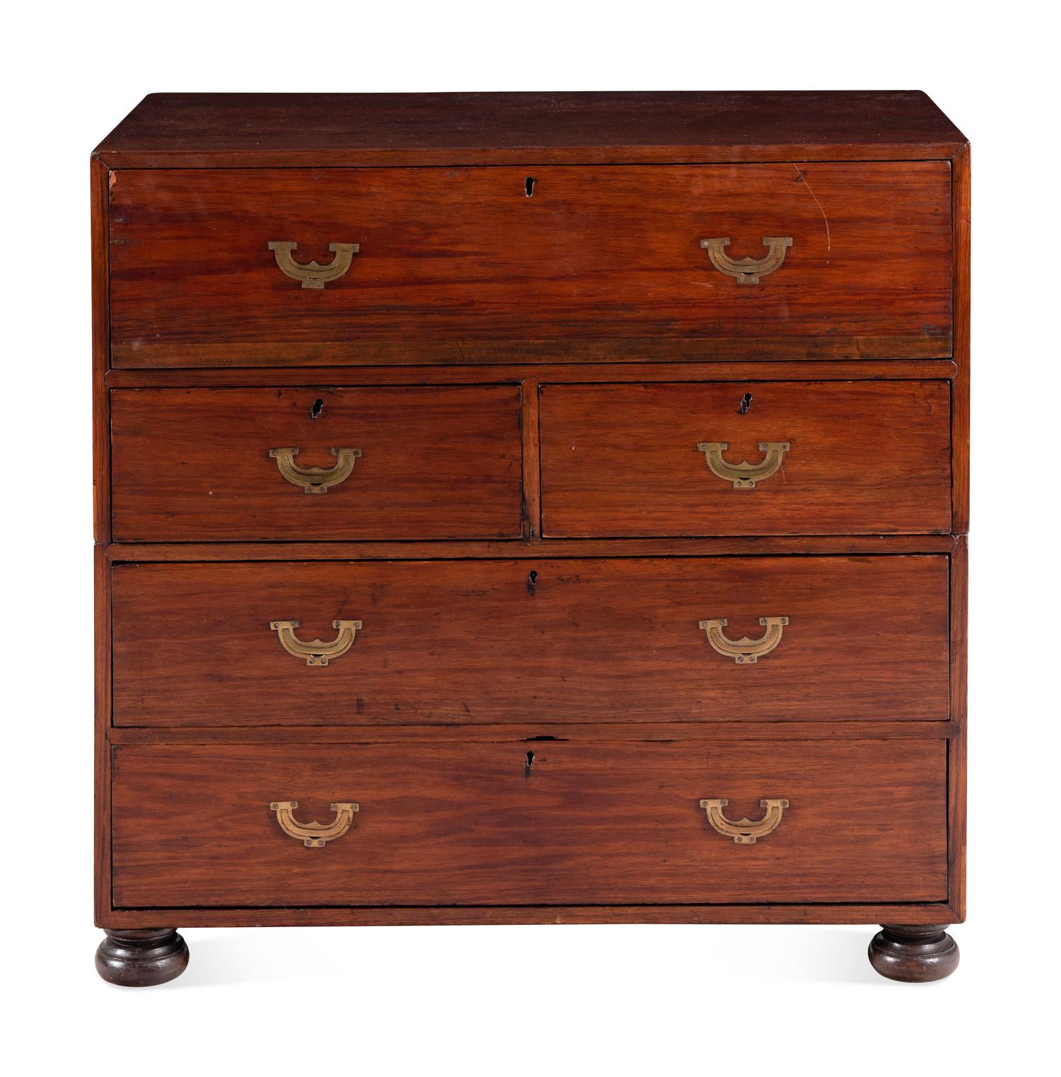 An English Mahogany Campaign Bureau Chest