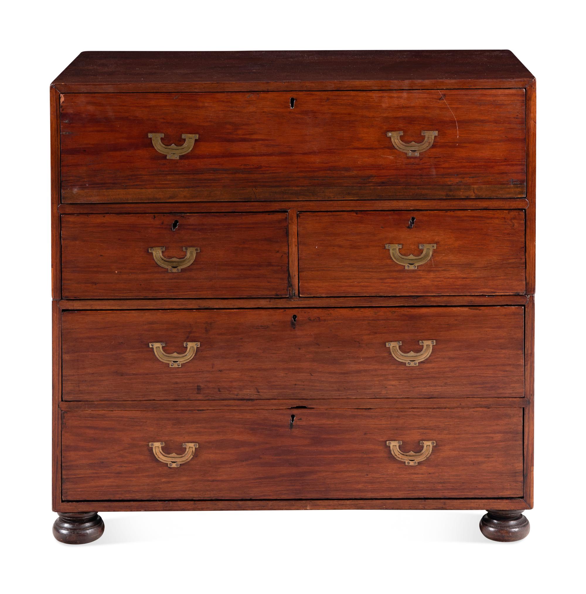 An English Mahogany Campaign Bureau Chest