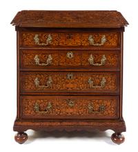 A Dutch Marquetry Chest of Drawers Height 34 x width 33 x depth 19 1/2 inches. — 18TH CENTURY