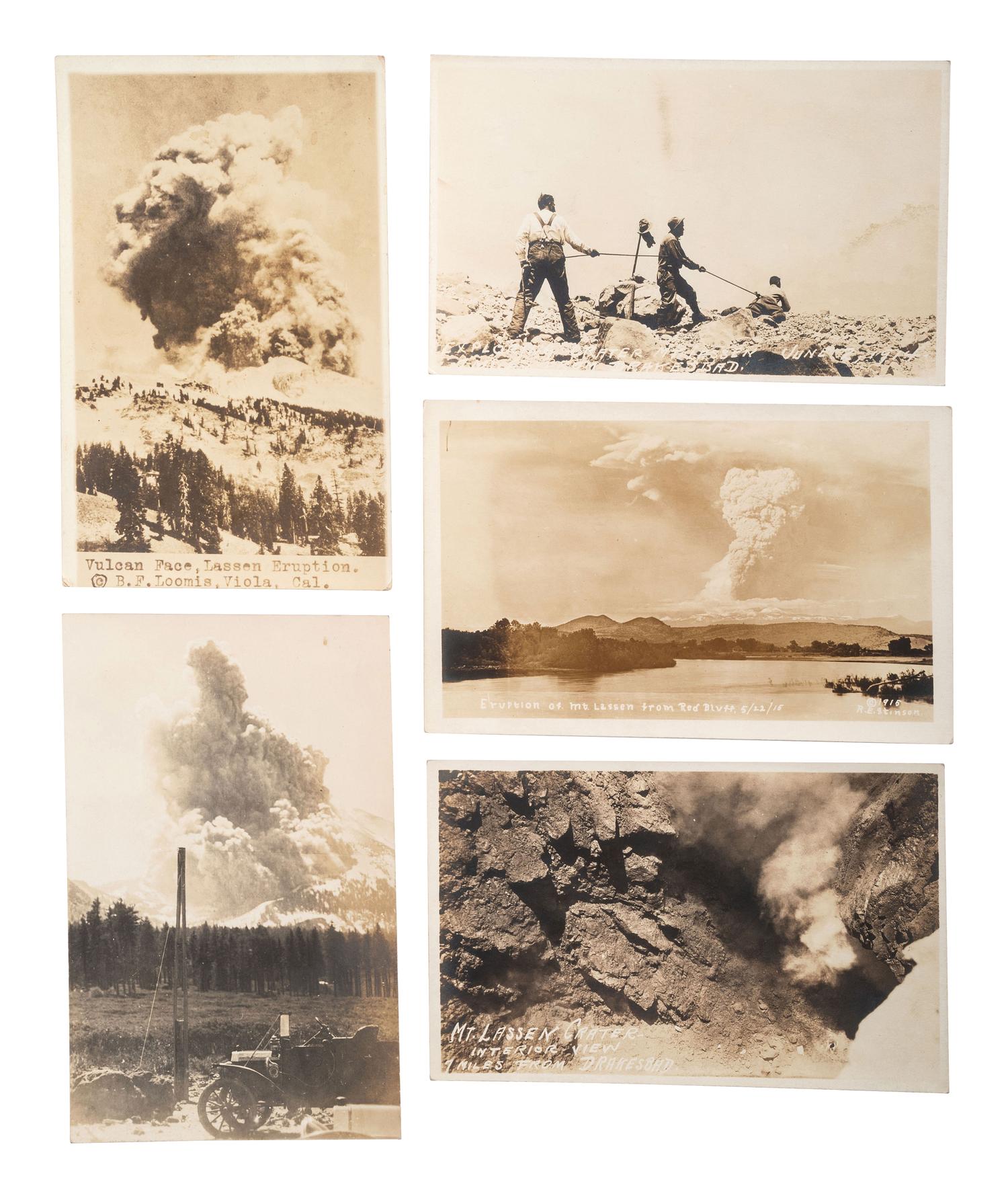 [EPHEMERA]. A group of approx. 55 RPPCs of California disasters incl. the 1914 Mt. Lassen eruption.