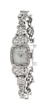 A 14 Karat White Gold and Diamond Wristwatch, Hamilton, 12.60 dwts.