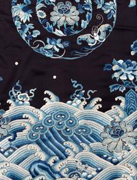 Two Black Ground Embroidered Silk Lady's Robes