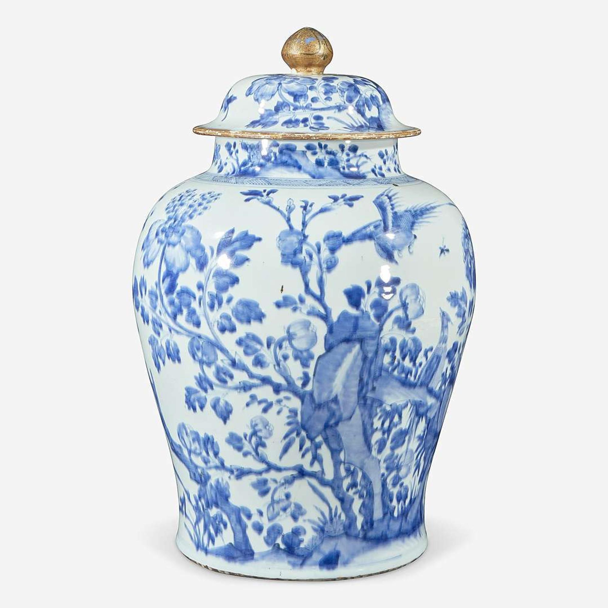 A Chinese blue and white porcelain large jar & cover 18th Century