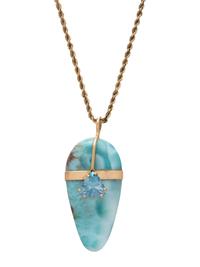 YELLOW GOLD, LARIMAR AND AQUAMARINE PENDANT/NECKLACE