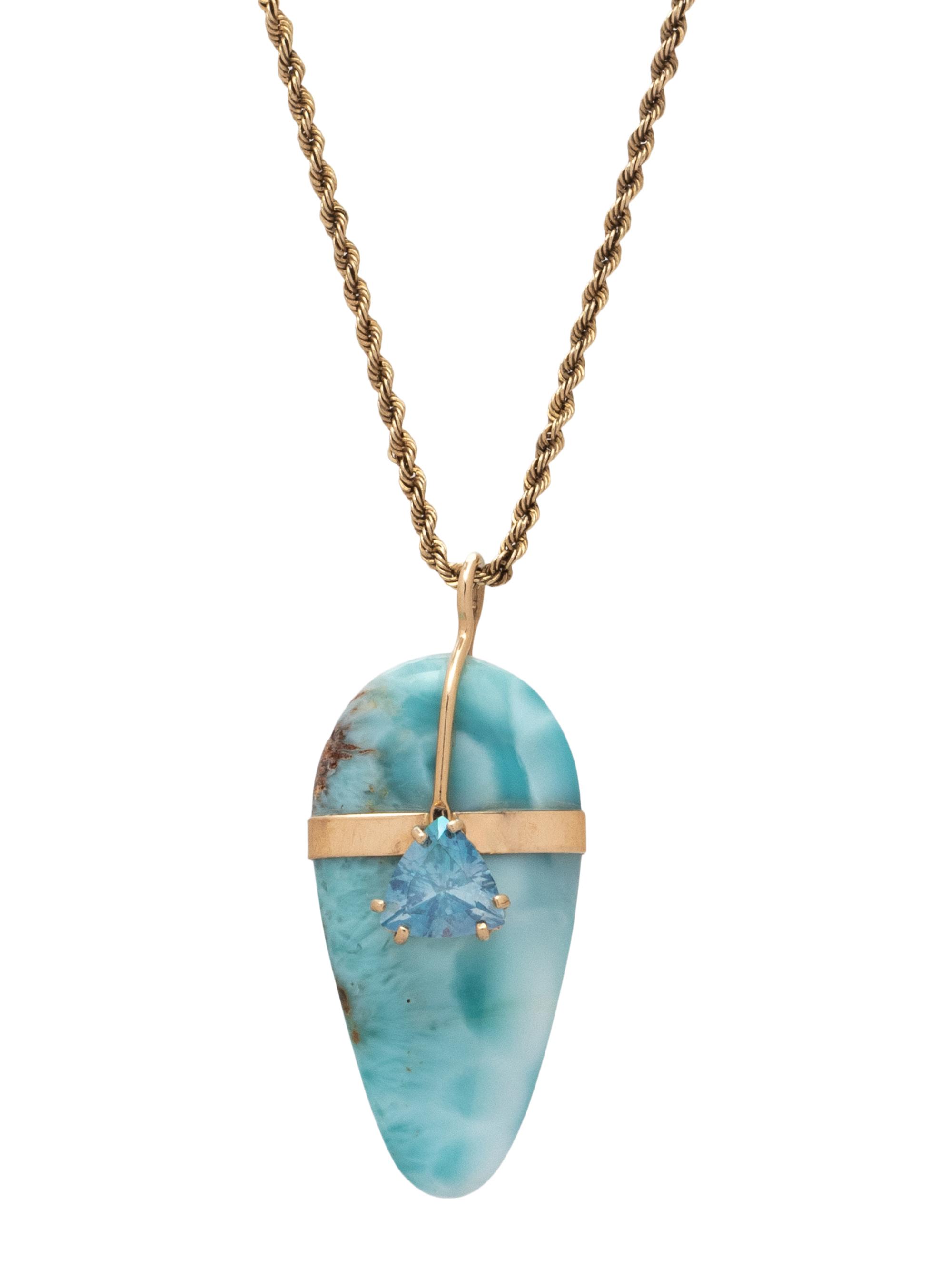 YELLOW GOLD, LARIMAR AND AQUAMARINE PENDANT/NECKLACE