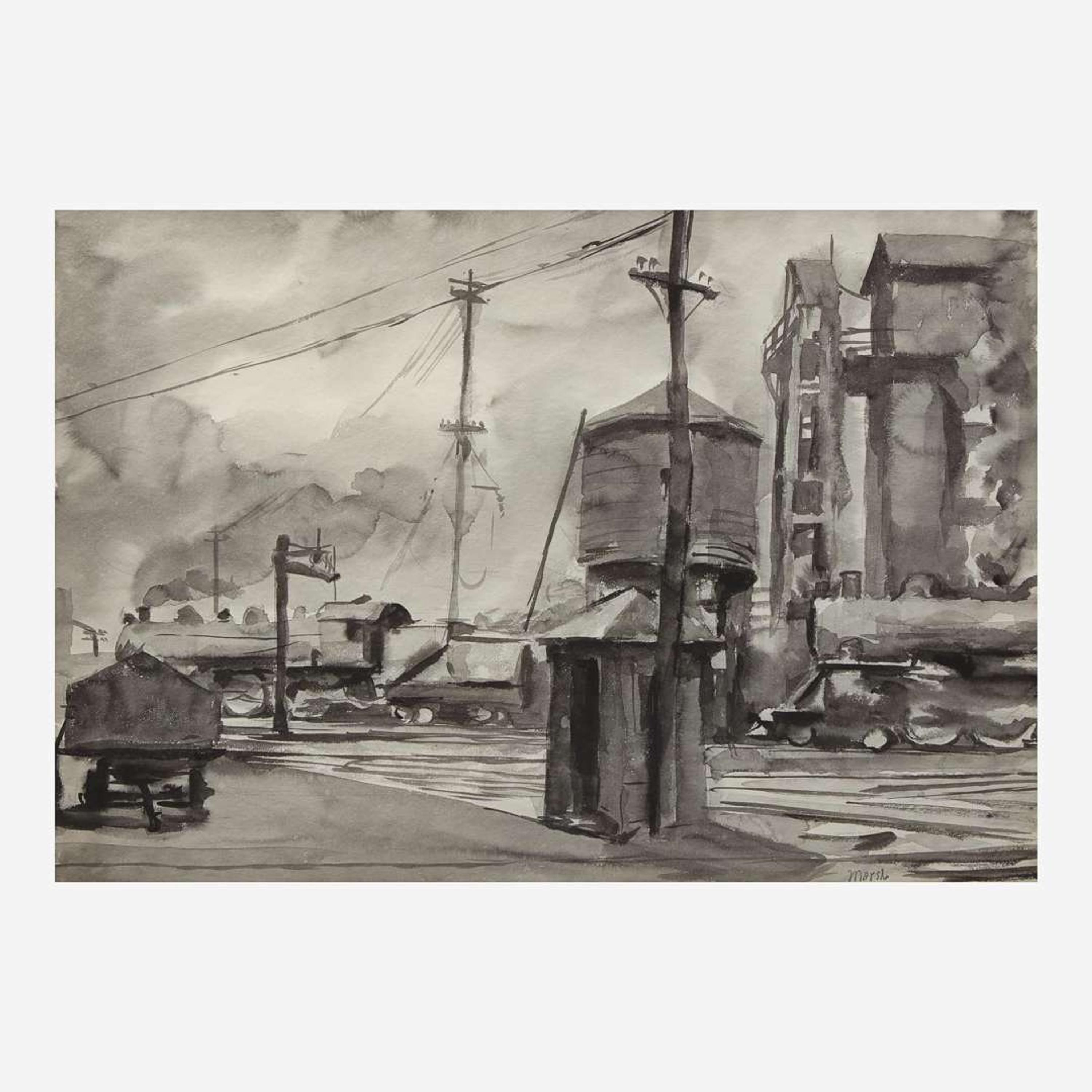 Reginald Marsh (American, 1898-1954) Railroad Yard