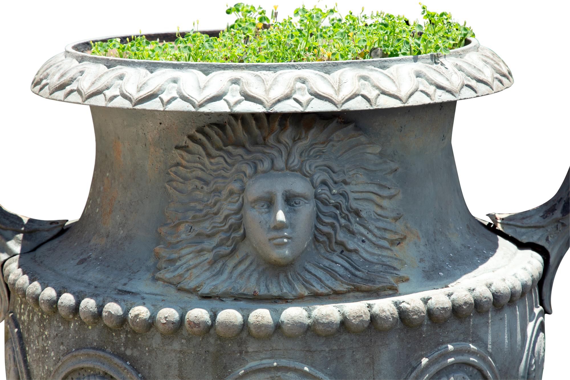 A Pair of Large Patinated Bronze Garden Urns — 20th Century