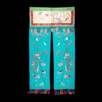 A Large Chinese Embroidered Silk Hanging Panel, Late 19th Century 清晚期 藍地綉花鳥大挂賬