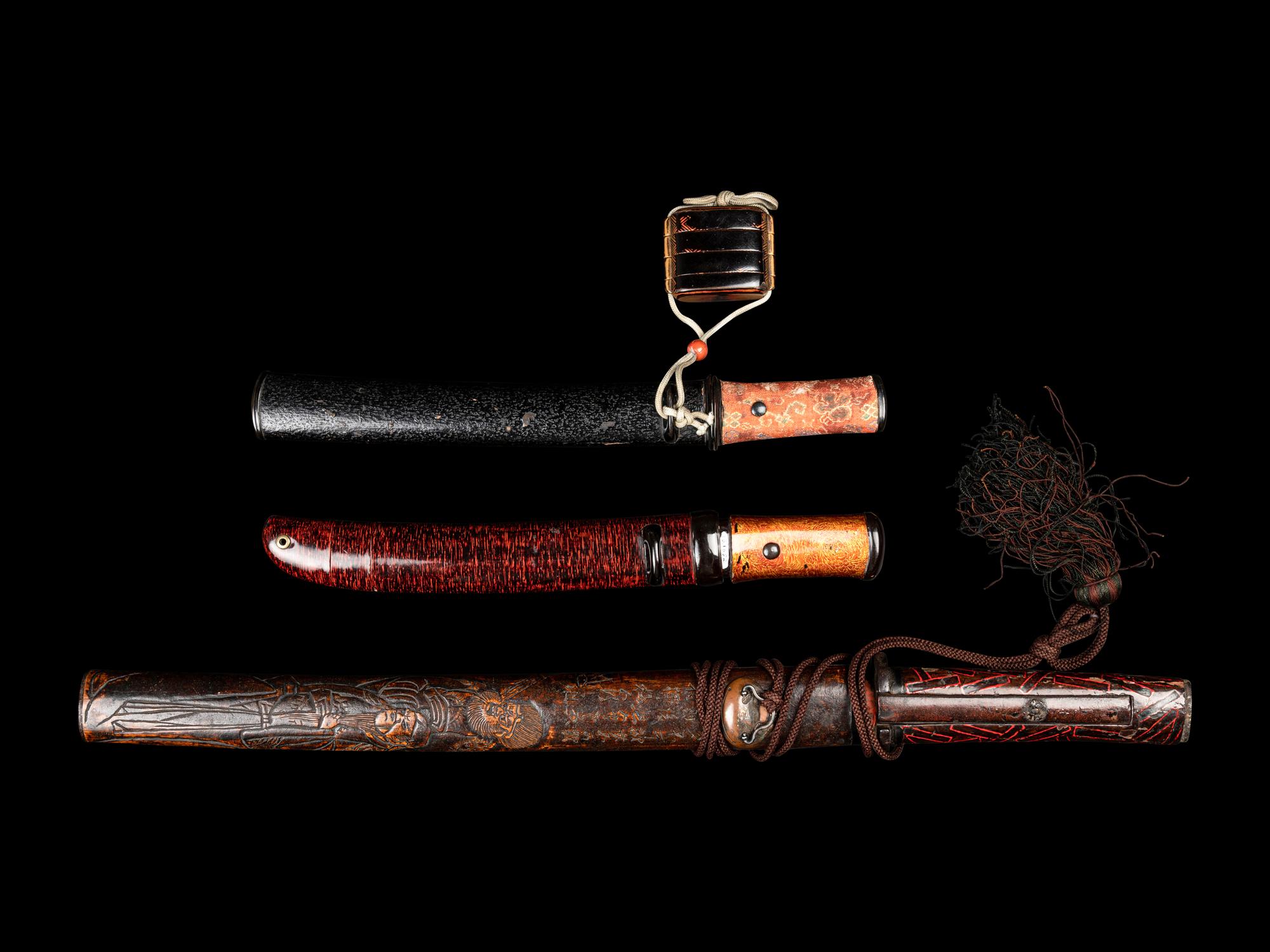 Three Japanese Scabbard-Form Storage Containers