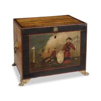 "Chinoiserie" painted and decorated tea storage box 19th century