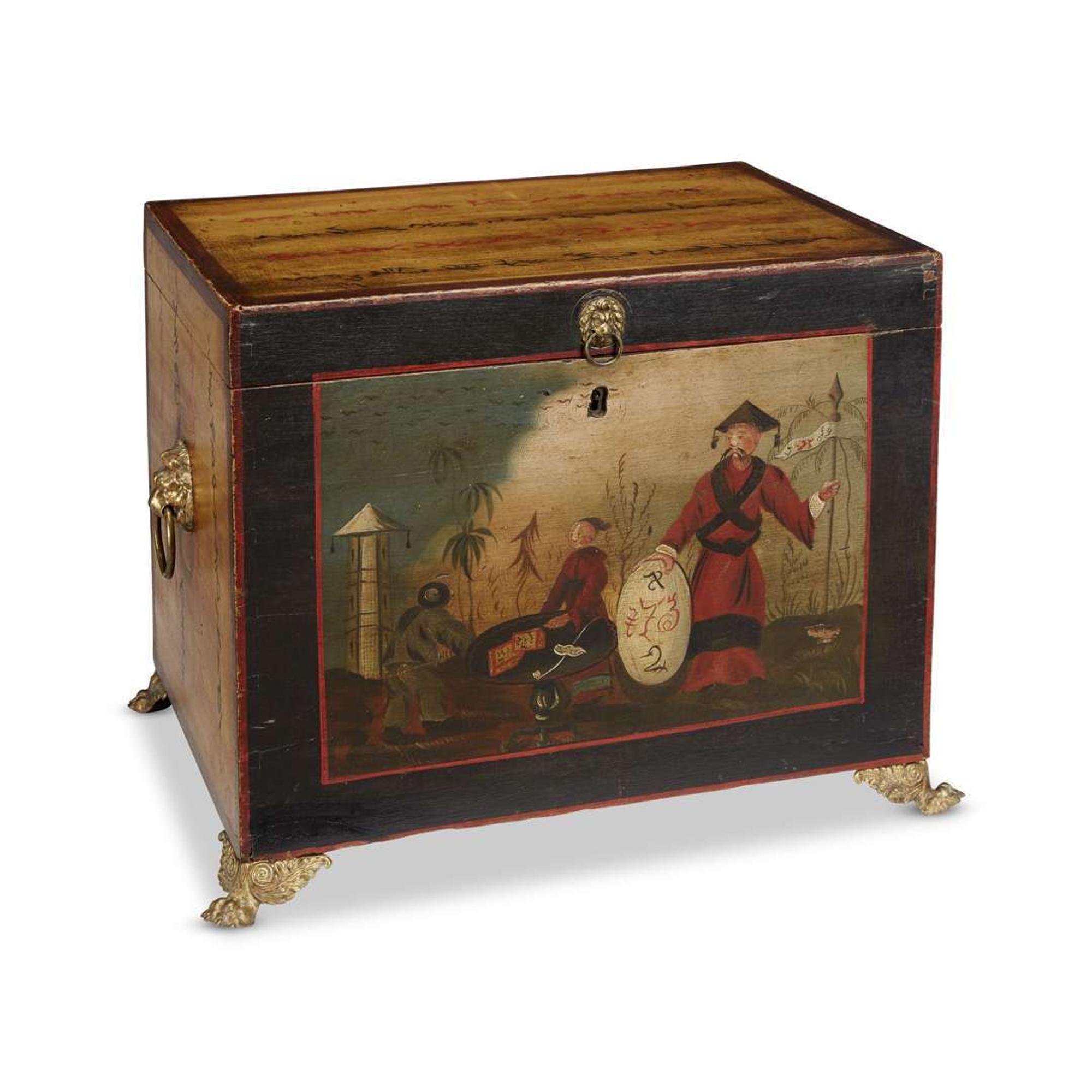 "Chinoiserie" painted and decorated tea storage box 19th century