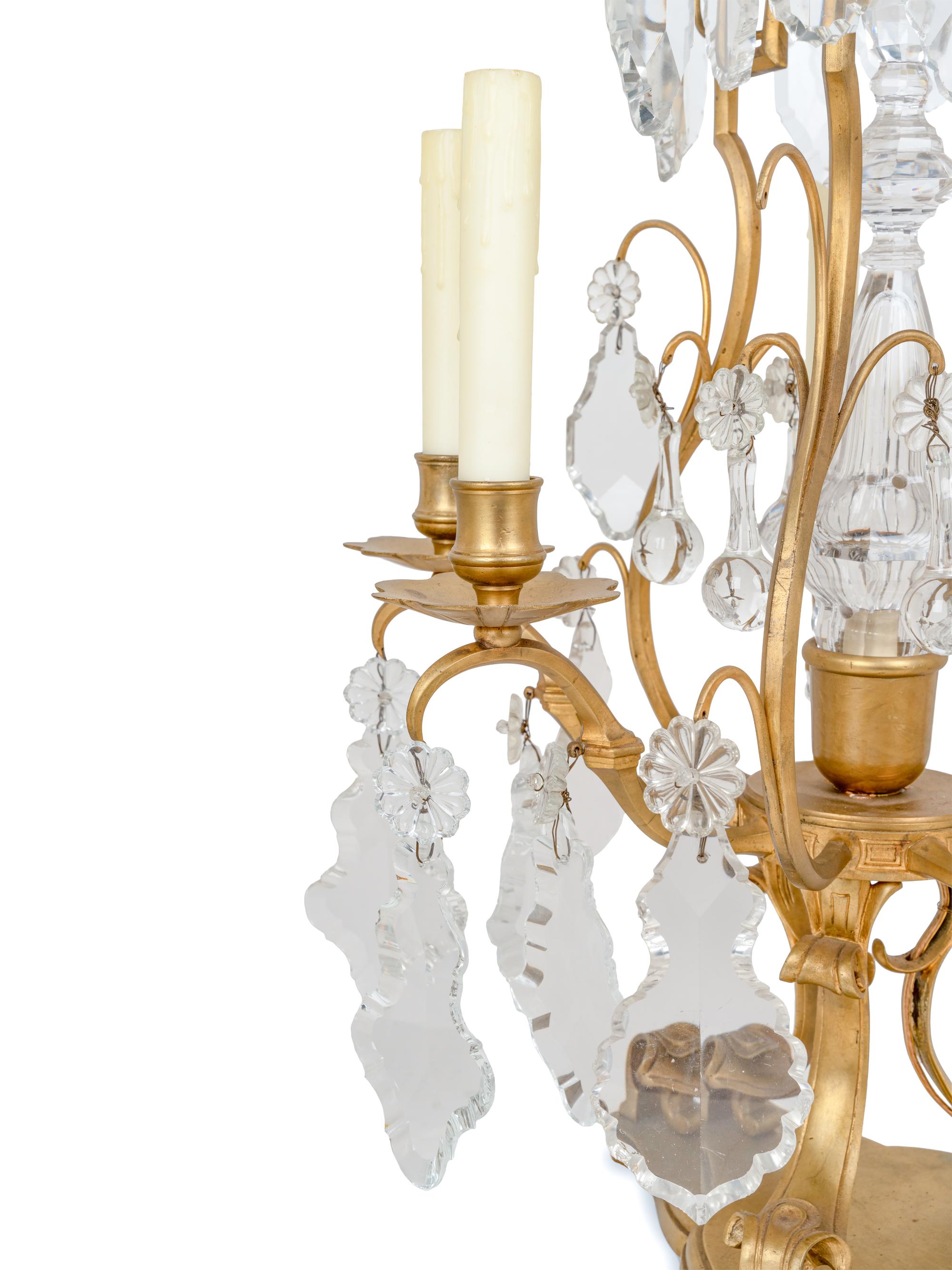 A Pair of French Gilt Metal Six-Light Candelabra Converted to Electricity