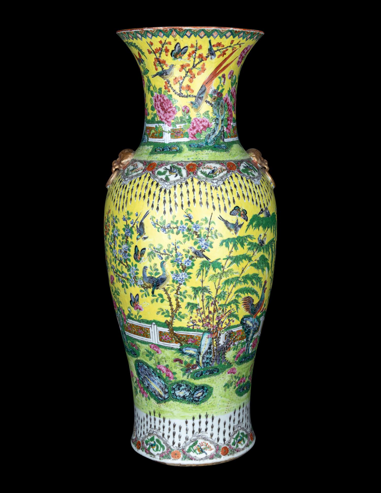 A Large Yellow Glazed Famille Rose Porcelain Vase