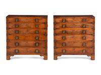 A Pair of Campaign Style Burlwood Chests